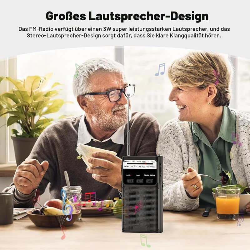 kleines Radio, AM/FM Radios, Taschenradio mit Rückenclip, (Schwarz) — Foto 6 von 7