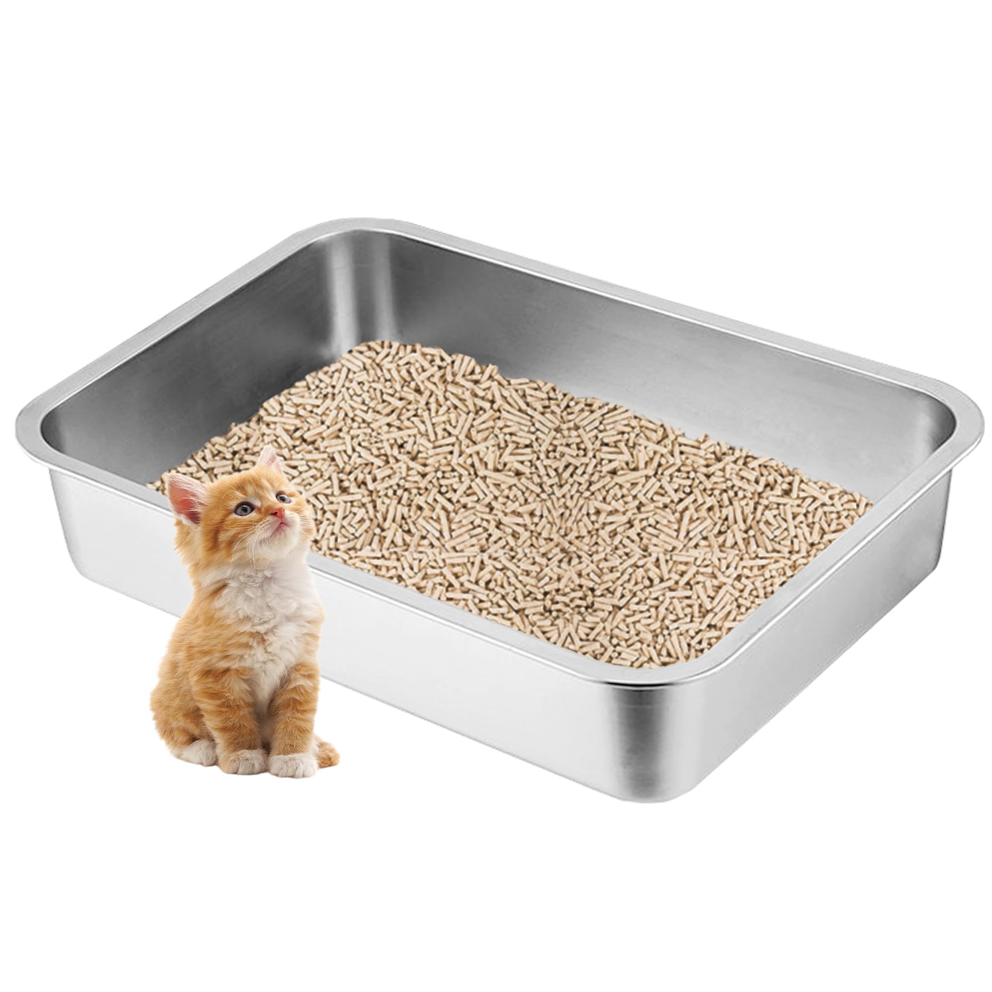 Photo 1 of ** SIMILAR ITEM **Stainless Steel Litter Box for Kittens,15.7"×11.8"×4" Mini Metal Litter Pan Low Entry for Small Kitten and Senior Cat,Kitty Shallow Litterbox for Guinea Pig,Puppy,Hamsters Toilet
