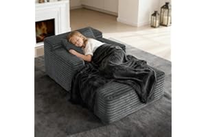 SONOVAFURN 45'' Chaise Lounge Chair Indoor, Corduroy Upholstered Boneless Sofa Bed, Deep Seat Sleeper Couch Reading Chairs, Small Comfy Cloud Sofas Couches for Living Room, Bedroom, Movie Room (Dark Grey)