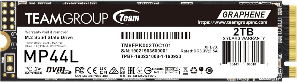 TEAMGROUP MP44L 2TB NVMe 1.4 PCIe Gen4x4 M.2 2280 SSD SLC Cache