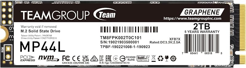 TEAMGROUP MP44L 2TB NVMe 1.4 PCIe Gen4x4 M.2 2280 SSD SLC Cache