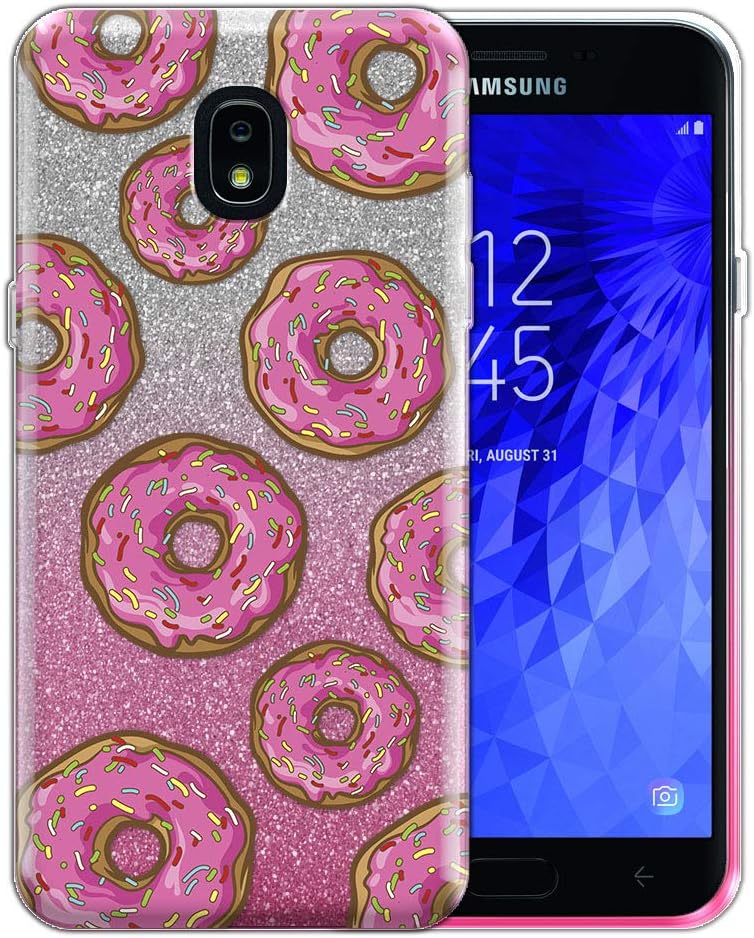 WIRESTER Case Compatible with Samsung Galaxy J7 J737 2018 5.5 inch, Shiny Sparkling Silver Pink Gradient 2 Tone Glitter TPU Protector Cover Case for Galaxy J7 2018 - Pink Frosted Sprinkled Donuts
