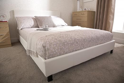 Home Source Modern Low White Faux Leather Bedstead Bed Frame