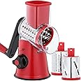 Cheese Grater Rotary, Rotary Grater for Kitchen, Kitchen Grater Vegetable Slicer with 3 Drum Blades, Fast Cutting Cheese Shre