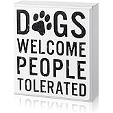 Dogs Welcome People Tolerated Dog Lover Decor Presents for Animal Lovers Wood Dogs Box Sign Welcome Word Dog Signs Rustic Wall Decor Art Pet Saying Farmhouse Decor, 5 x 6 x 1.77 Inch(White Bottom)