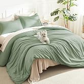 Litanika Comforter Full Size Sage Green, 3 Pieces Lightweight Solid Bed Set | Soft Fluffy Down Alternative All Season Quilt Blanket