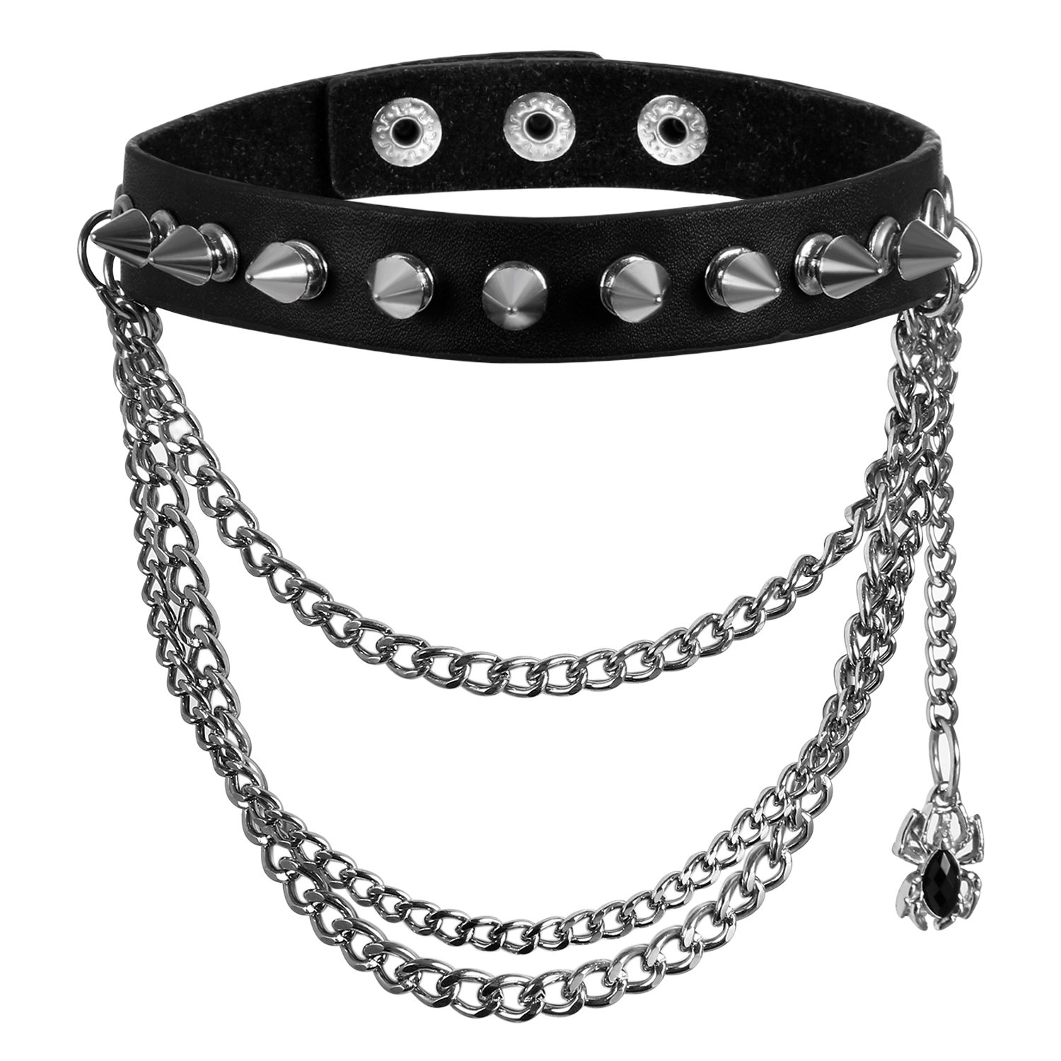 Cupimatch Adjustable Women Gothic Choker Cool Punk Metal Spike Stud Rivet Link Leather Collar Necklace (Black) — image 1