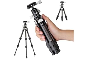 Fotopro Carbon Fiber Mini Tripod, 15 Inch /0.86 lbs Lightweight Compact Travel Tripod with 360 Degree Ball Head, QR Plate for Camera Camcorder, Load Capacity for 11lbs / 5kg, Black