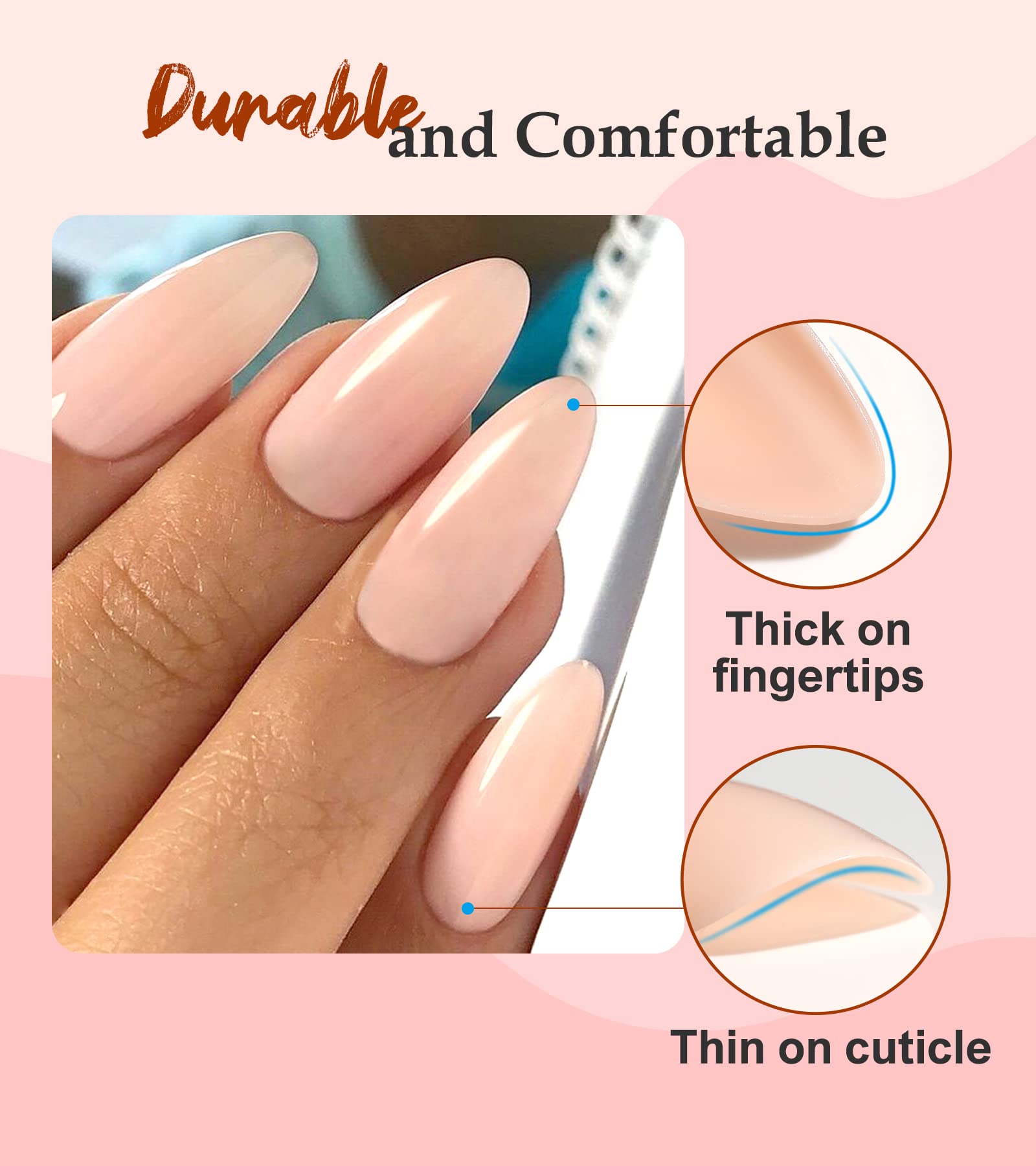Morily Press on Nails Medium - Nude Almond Fake Nails Solid Color Pink Glossy False Fingernails in 15 Sizes, Long Stick on Nails for Women - 30Pcs - Image 4