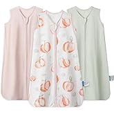 TILLYOU Baby Sleep Sack 6-12 Months 0.5 Tog Cotton Wearable Blanket for Baby, 3 Pack Infant Sleeping Sack with 2-Way Zipper, Pink Peach