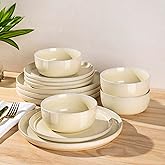 AmorArc Stoneware Dinnerware Sets for 4,Round Reactive Glaze Ceramic Plates and Bowls Set,Highly Scrath Resistant | Dishwasher & Microwave Safe Dishes Set,Service for 4 (12pc)