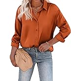 Chigant Women's Blouse Satin Silk Shirts Button Down Shirts Casual Loose Long Sleeve Office Work Tunic Tops