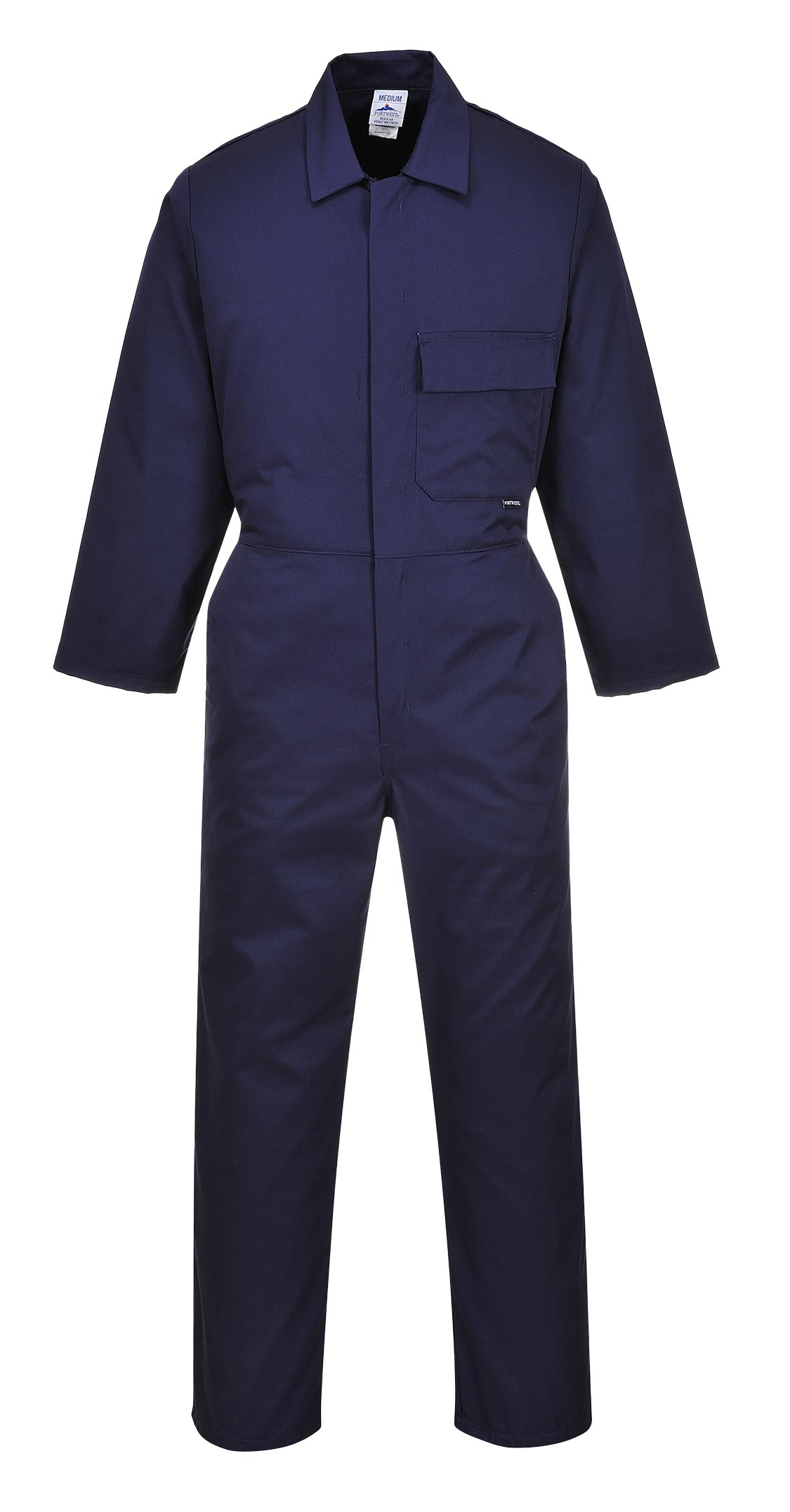 Portwest 2802 Men's Standard Work Coveralls Durable Polycotton Protective Work Overalls Concealed Stud Workwear Multi Pocket Elastic Waist Boiler Suit for Mechanics Warehouse Garages DIY, Navy, M