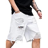 Verdusa Men's Ripped Bermuda Denim Shorts Straight Leg Jean Jorts with Pockets