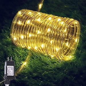 Hopolon Outdoor Rope String Lights, 4.5V Safety UL Plug Powered Waterproof Tube Light with 100 LED, 33 feet 8 Modes Copper Fairy Lights for Garden Fence Patio Yard Wedding Christmas Hall(Warm White)