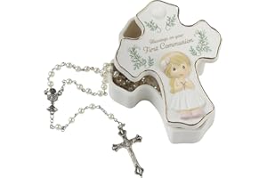 Precious Moments Blessings On Your First Communion, Bisque Porcelain Rosary Box with Rosary, First Communion Gift for Girls, 