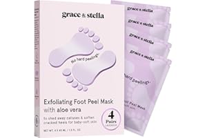 grace & stella Award-Winning Foot Peel Mask - Foot Peeling Mask with Aloe Vera - Moisturizing Foot Mask for Dry Cracked Feet - Foot Exfoliator for Baby Soft Feet (4 Pairs, Lavender)