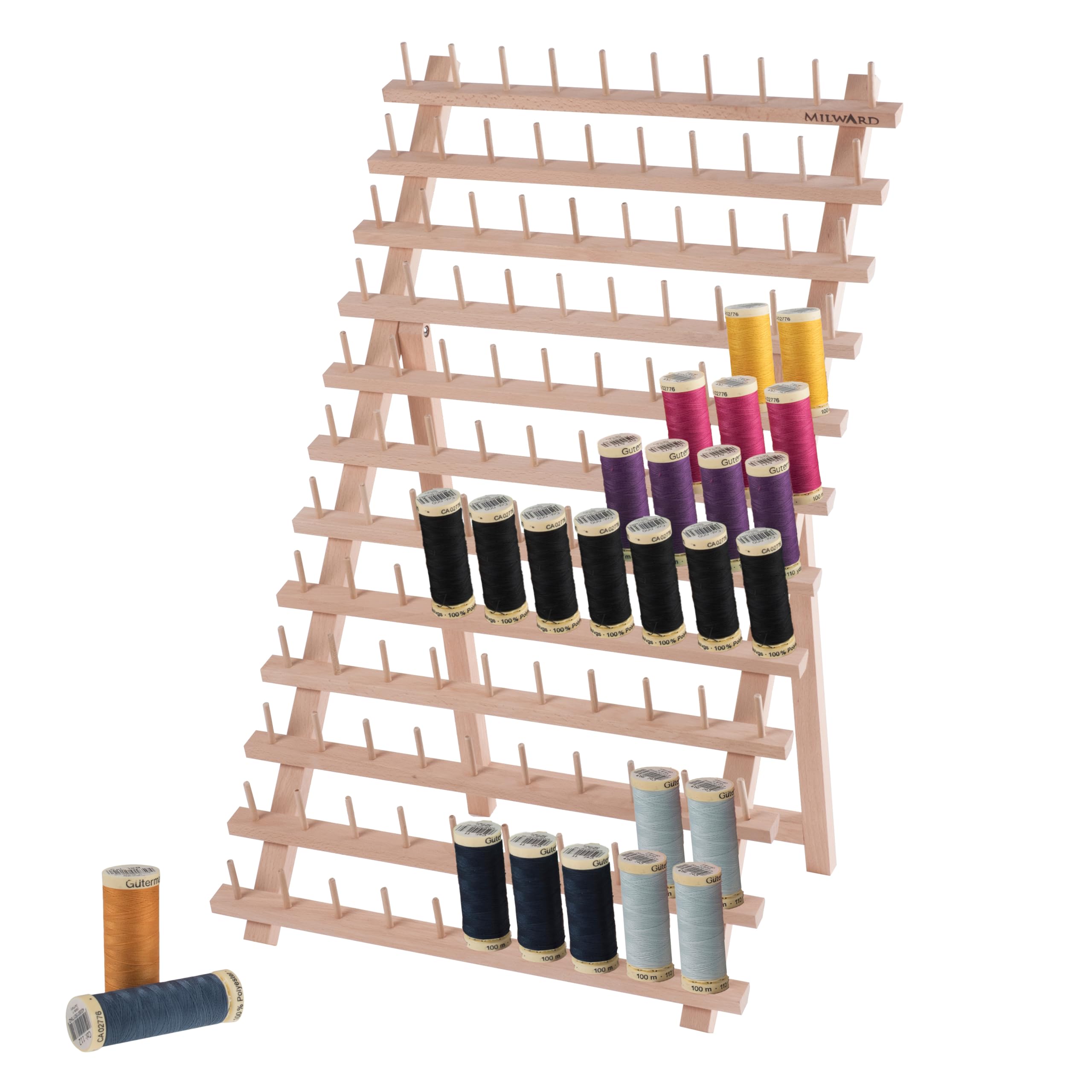 Freestanding Wooden Foldable Sewing Thread Spool Rack, 120 Spool, 67 x 40cm, Natural Wood