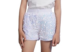 LUCKYGAL Girls Sequin Shorts High Waist Sparkly Glitter Rave A-Line Hot Pants