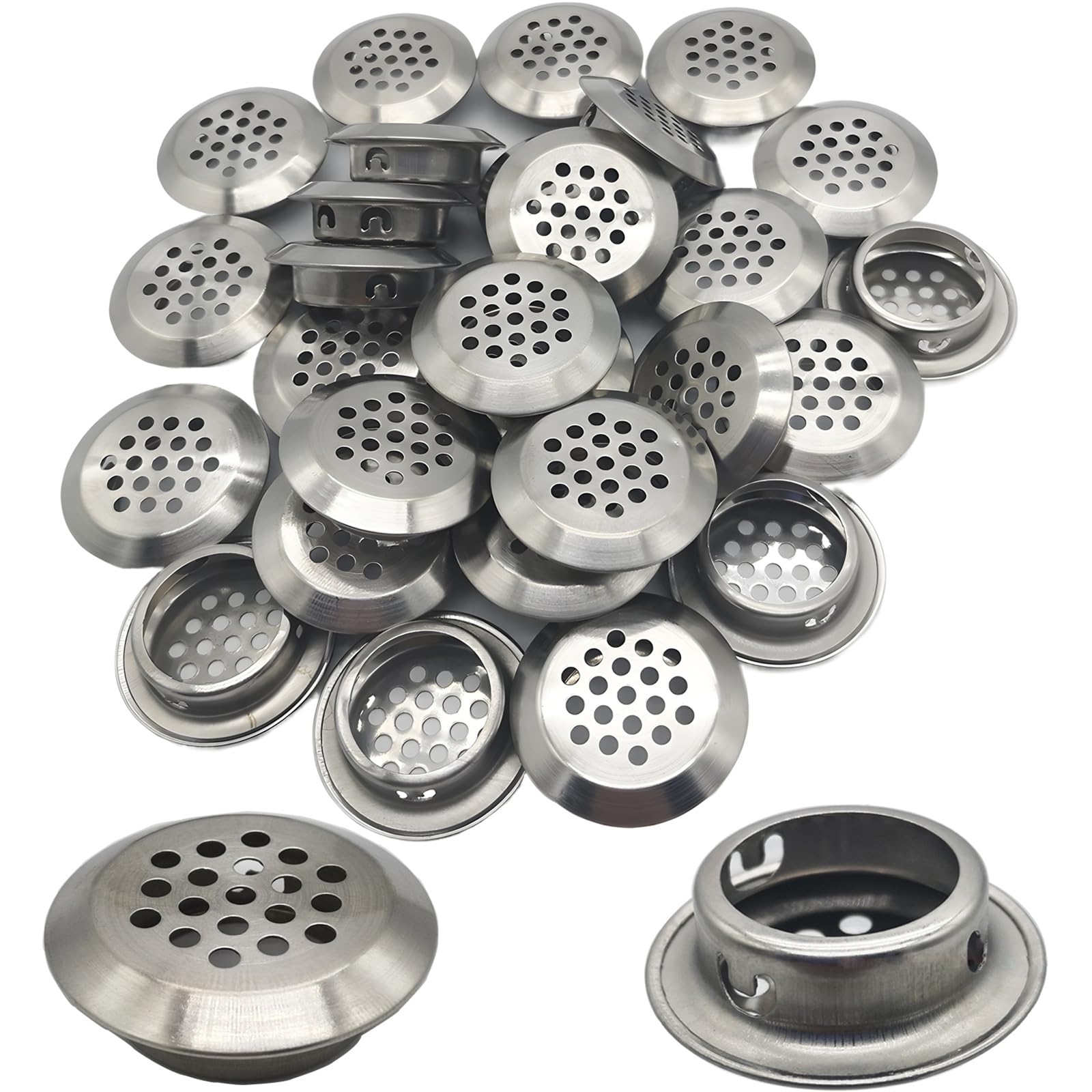 CTRICALVER 30 Pcs Stainless Steel Air Vent Hole Ventilation Louver| Round Shaped, Round Shaped Mesh Hole|29mm Round Ventilation Grille for Kitchen, Bathroom, Cabinet, Wardrobe, or Shoe Cabinet