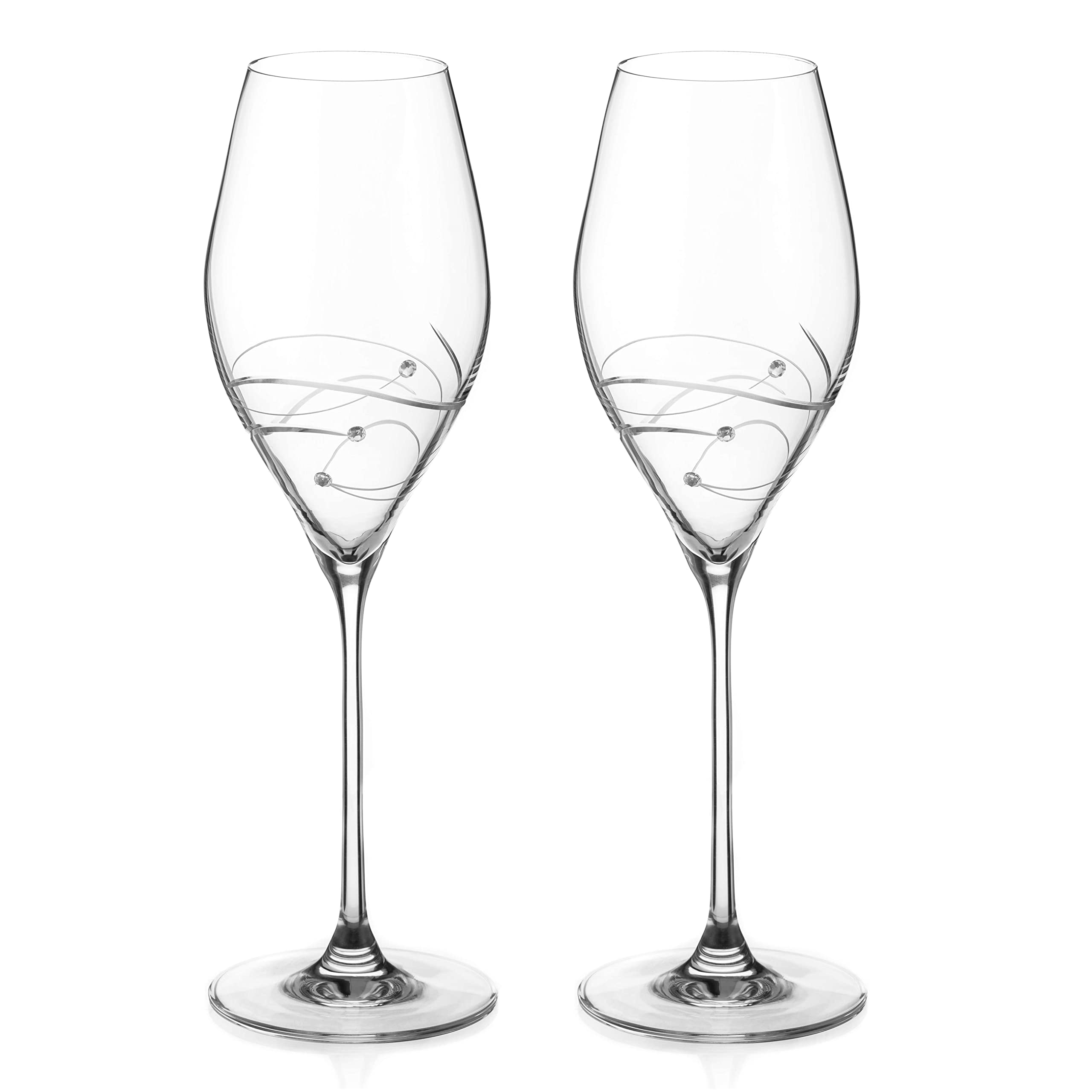 DIAMANTE Swarovski Prosecco Glasses Pair - 'Spiral' Design with Swarovski Crystals - Gift Box Set of 2