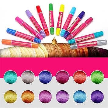 Hair Chalks Kission 12 Pack Temporary Glitter Hair Colour Pens