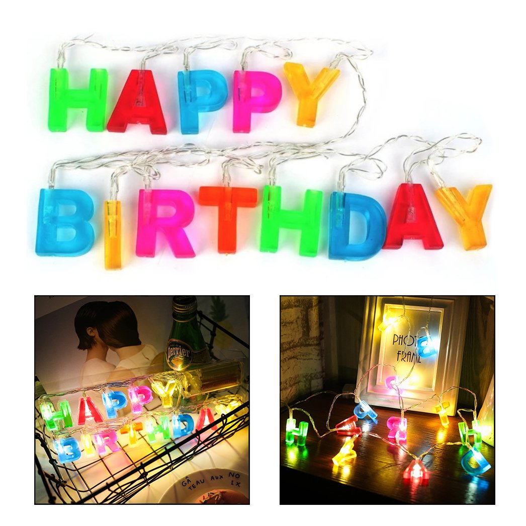 OFKPO Happy Birthday Lights Battery Operated 13 LEDs Letter for Indoor Birthday Party Home
