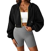 LovelyWholesale Womens Zip Up Hoodies Casual Long Sleeve Crop Top Sweatshirt