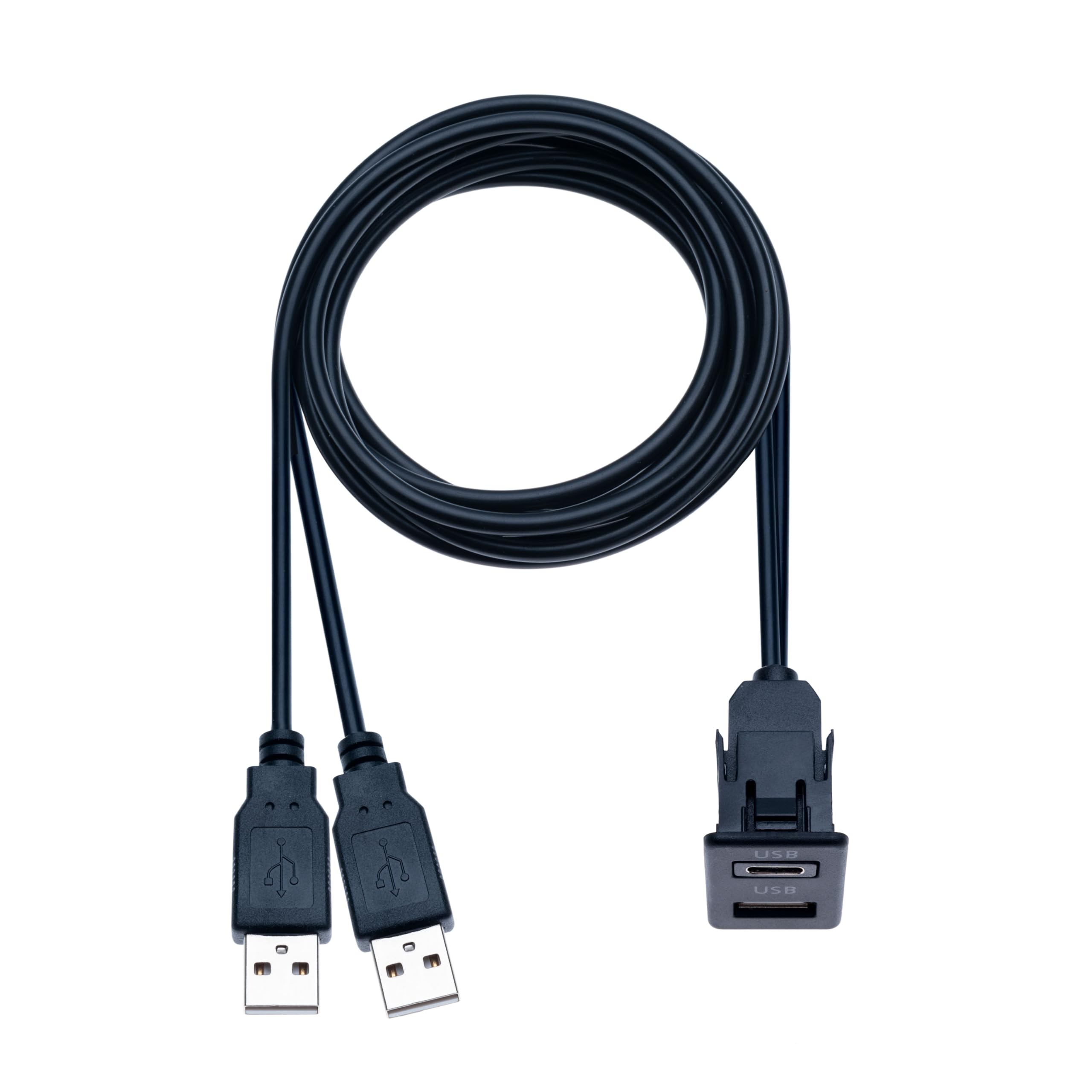 Car Dash Flush Mount Type C USB Socket Port 1M Car Stereo Dual USB Plug Jack Panel Extension Cable Adapter for Car, Truck, Boat, Motorcycle, Bike, Marine, Vehicle Male to Female Connector (1 Meter)