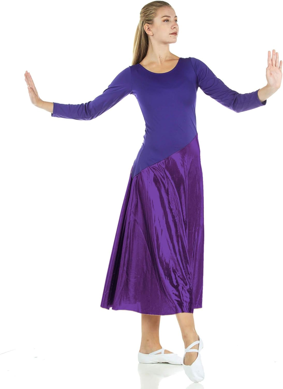 Danzcue Womens Bi Color Long Sleeve Worship Dance Dress: Clothing