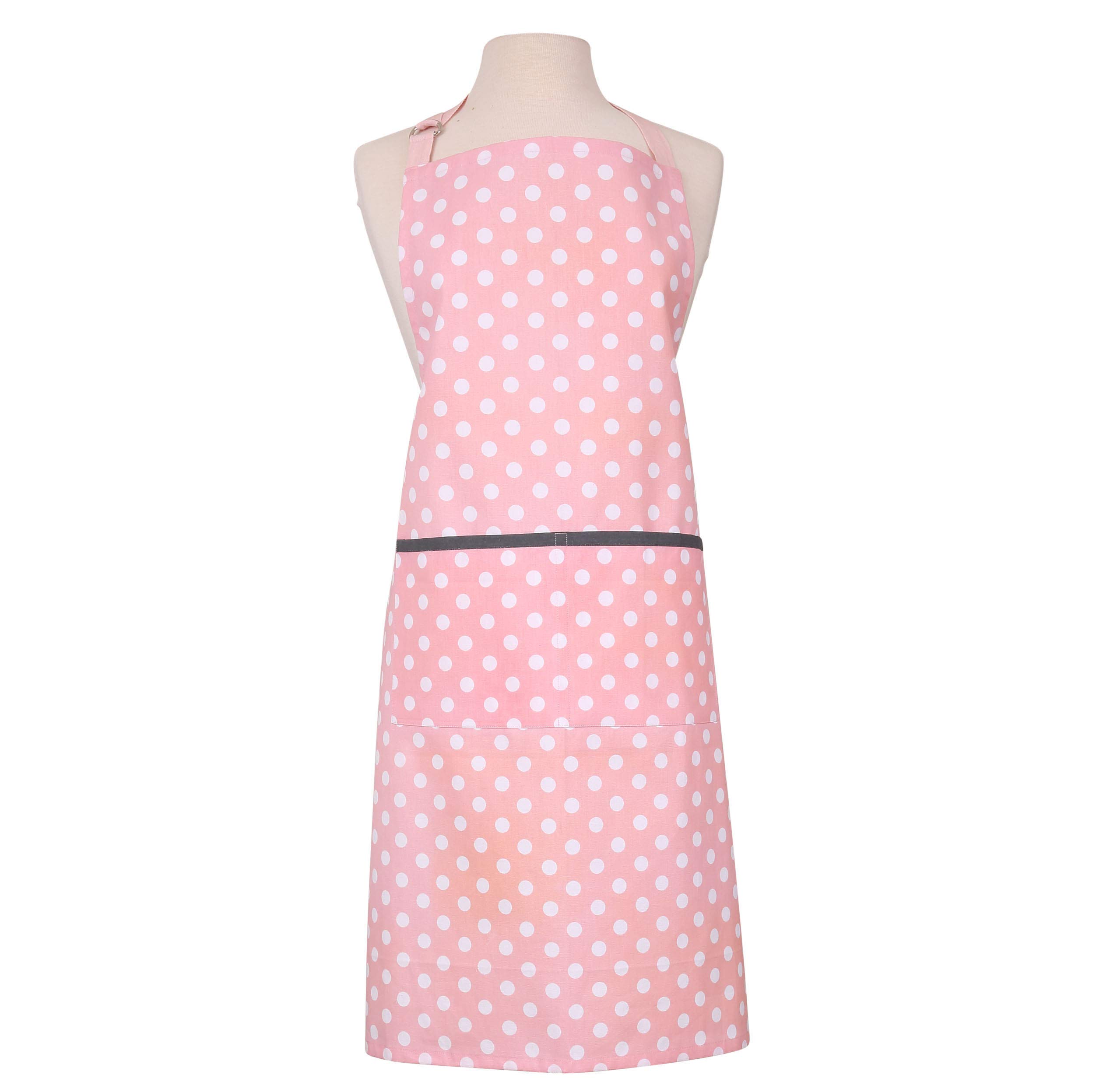 Dexam - Polka Dot Adult Kitchen Apron, Blush Pink, 100% Cotton, Machine Washable, Adjustable Strap, 67cm x 86cm "