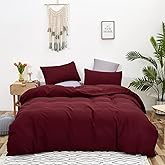 KAREVER Burgundy Comforter Set Queen Size Dark Red Bedding Set Soft Durable Bedding Set Kids Teens Adult Lightweight Plain Burgundy Blanket Breathable Dark Red Bed Comforter Set
