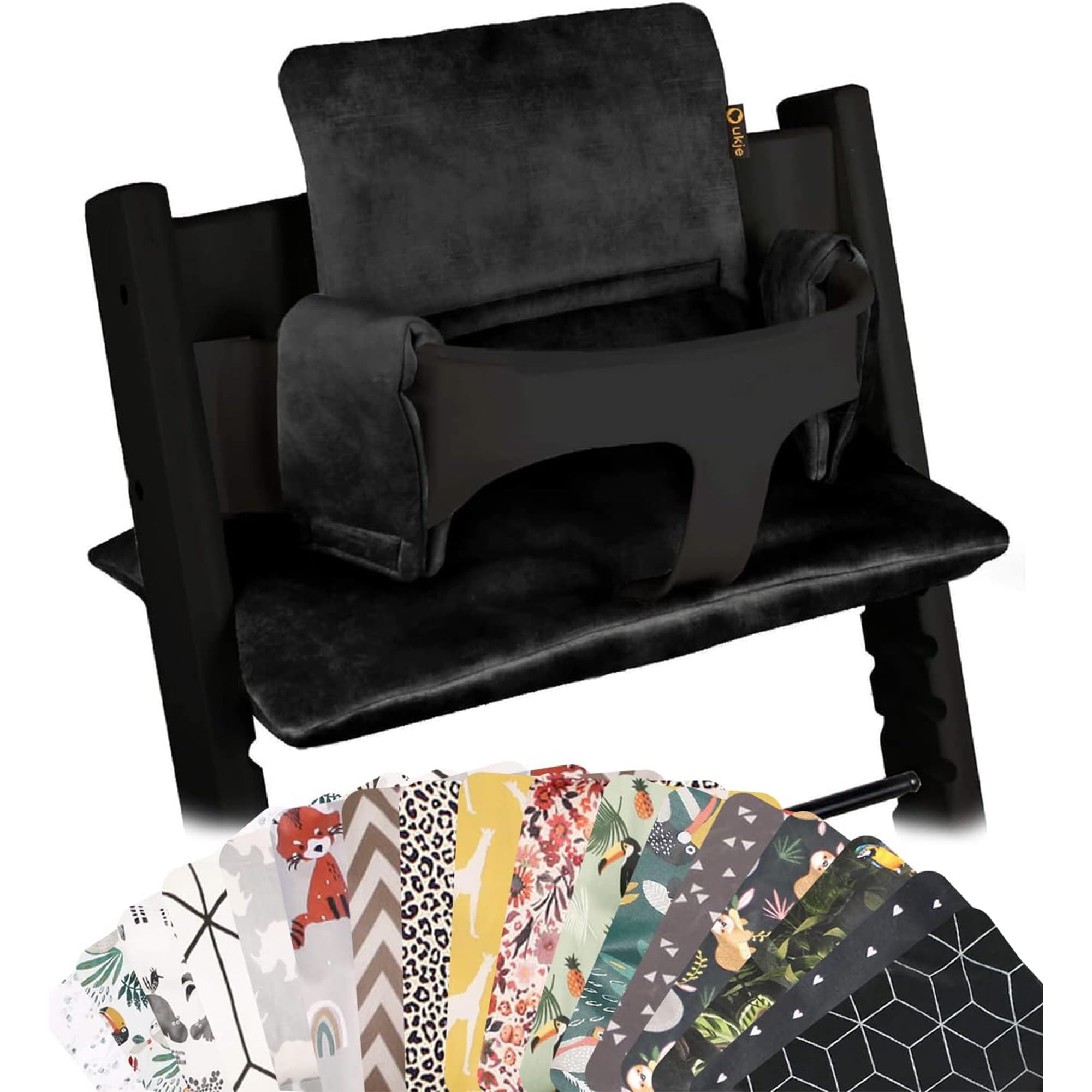 Ukje Cushion Compatible with Stokke Tripp Trapp - Soft Seat Cushion for Infants, Babies & Toddlers, High Chair Accessories, Cotton Fabric Insert,Easy to Install,Handmade in Europe (Black Velvet)