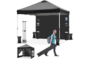 Nianles Canopy Tent 10x10 Pop Up Canopy with 4 Removable Sidewalls and Windows, Instant Shade Commercial Tent with 6 Pockets, Party Tent with Roller Bag, 4 Sandbags (Black)