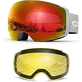 Odoland Magnetic Interchangeable Ski Goggles with 2 Lens, Large Spherical Frameless Snow Snowboard Goggles for Men Women