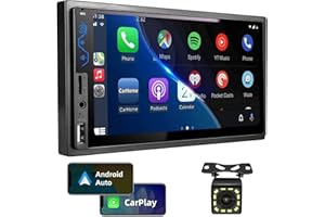 NAIFAY Double Din Car Stereo Compatible with Apple CarPlay and Android Auto - 7inch HD Touchscreen Car Audio Receivers with Bluetooth, Mirror Link, Backup Camera, SWC/USB/AUX/TF/Subwoofer, FM Car Radio