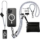 Newlibery Phone Lanyard Crossbody Wrist Strap, Clip and Go Strap for Phone with Wallet, Adjustable Anti-Theft Cell Phone Strap for All Phones (Blue-Gray Lanyard + Black Wallet)
