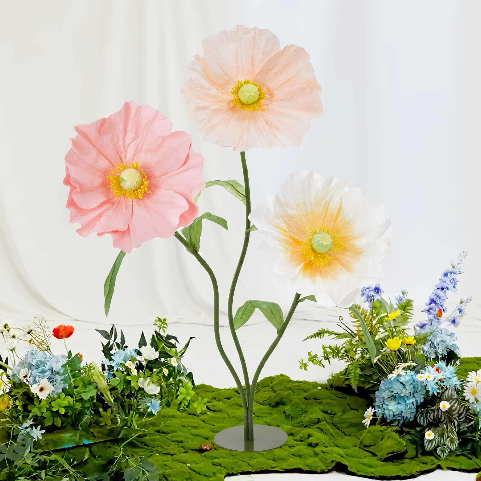 Photo 1 of B-COOL Artificial Giant Flowers for Wedding Decoration: 5.58 ft White Champagne Huge Flowers Pink Large Paper Flower Faux Floral for Party Reception Arrangements Background Decor