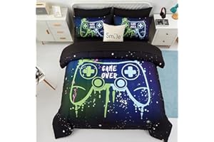 KAKKI Kids Gaming Bedding Sets Full Size for Boys Teen, 5 Piece Bed in a Bag Gamer Comforter Set with Sheets, 3D Colorful Video Game Controller Comforter, All Season Soft Microfiber Bed Set(Blue,Full)