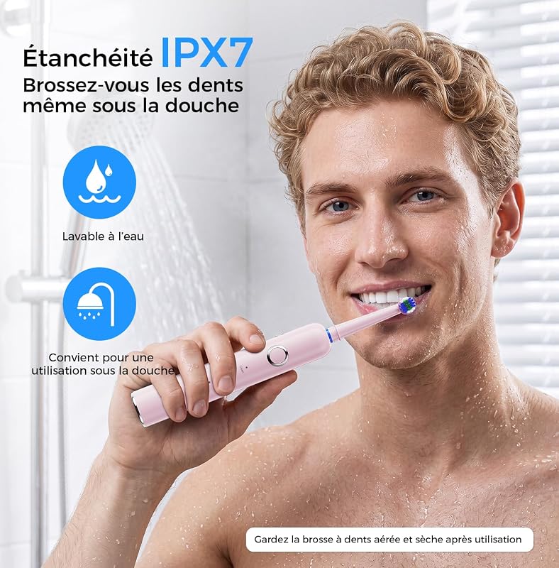 Brosse À Dent Électrique Rotatives pour Dents Sensibles, Rose