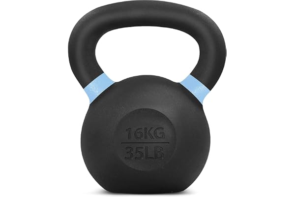 Yes4All Powder Coated Cast Iron Competition Kettlebell with Wide Handles & Flat Bottoms – 4, 6, 8, 10, 12, 14, 16, 20, 24, 32