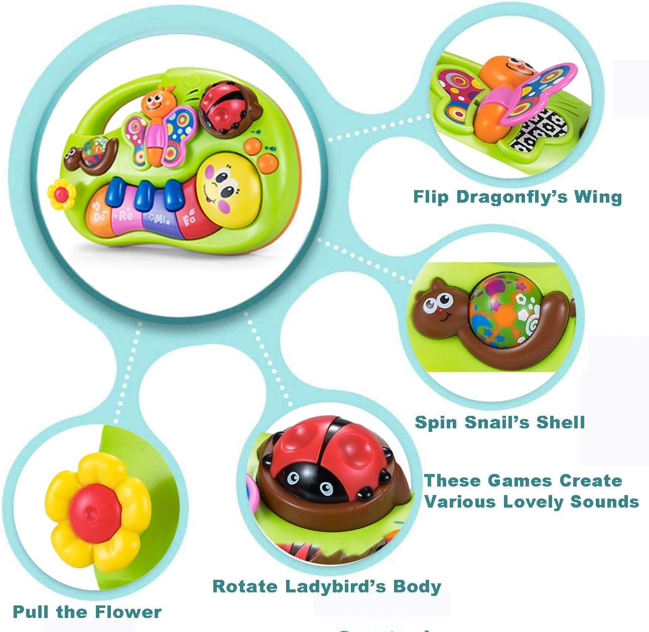 HOLA Musical Baby Toys 6 to 12 Months, Baby Piano Light Up Caterpillar Musical Toys for Toddlers 1-3, Learning Developmental Infant Baby Toys 6 9 12-18 Months, 1 Year Old Girl Toy: Toys & Games