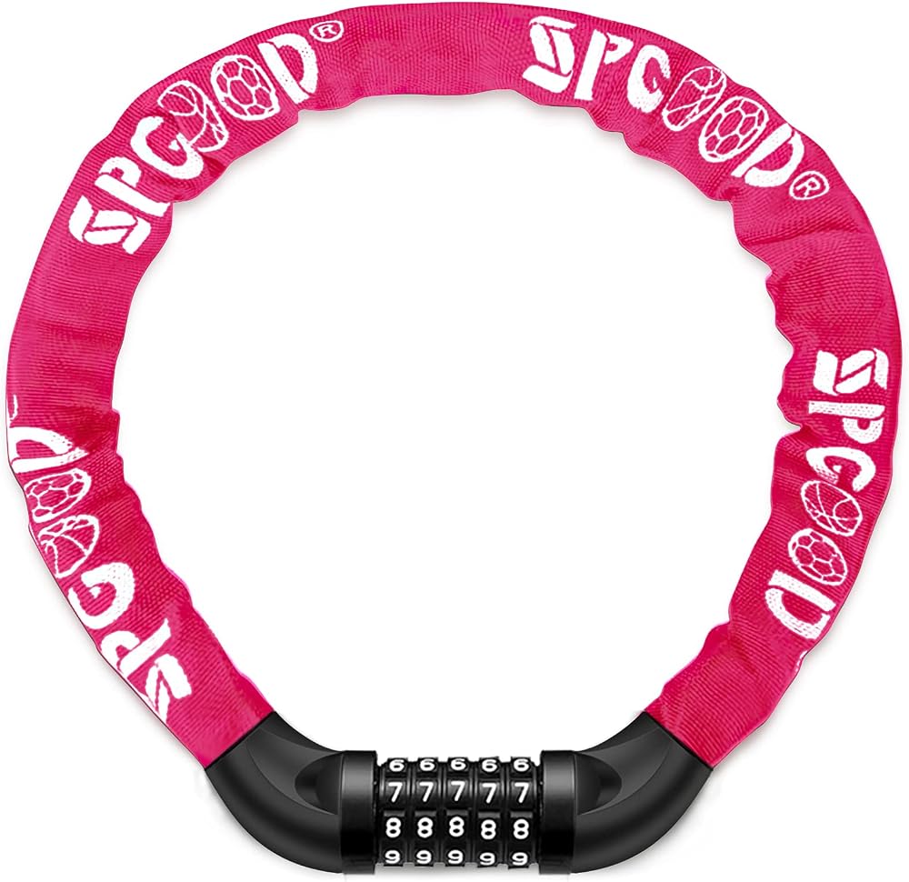 SPGOOD Bike Lock 830mm 5-Digit Resettable Code 14 Colors Pink 7mm Chain
