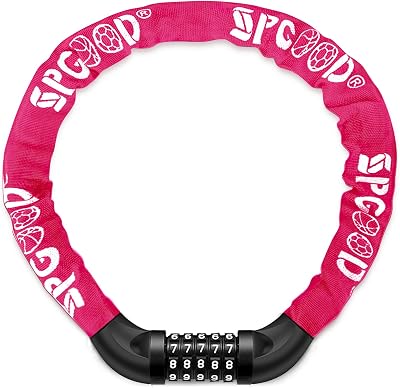 SPGOOD Bike Lock 830mm 5-Digit Resettable Code 14 Colors Pink 7mm Chain