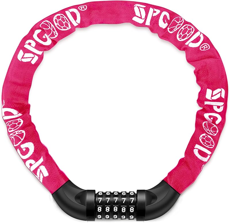 SPGOOD Bike Lock 830mm 5-Digit Resettable Code 14 Colors Pink 7mm Chain
