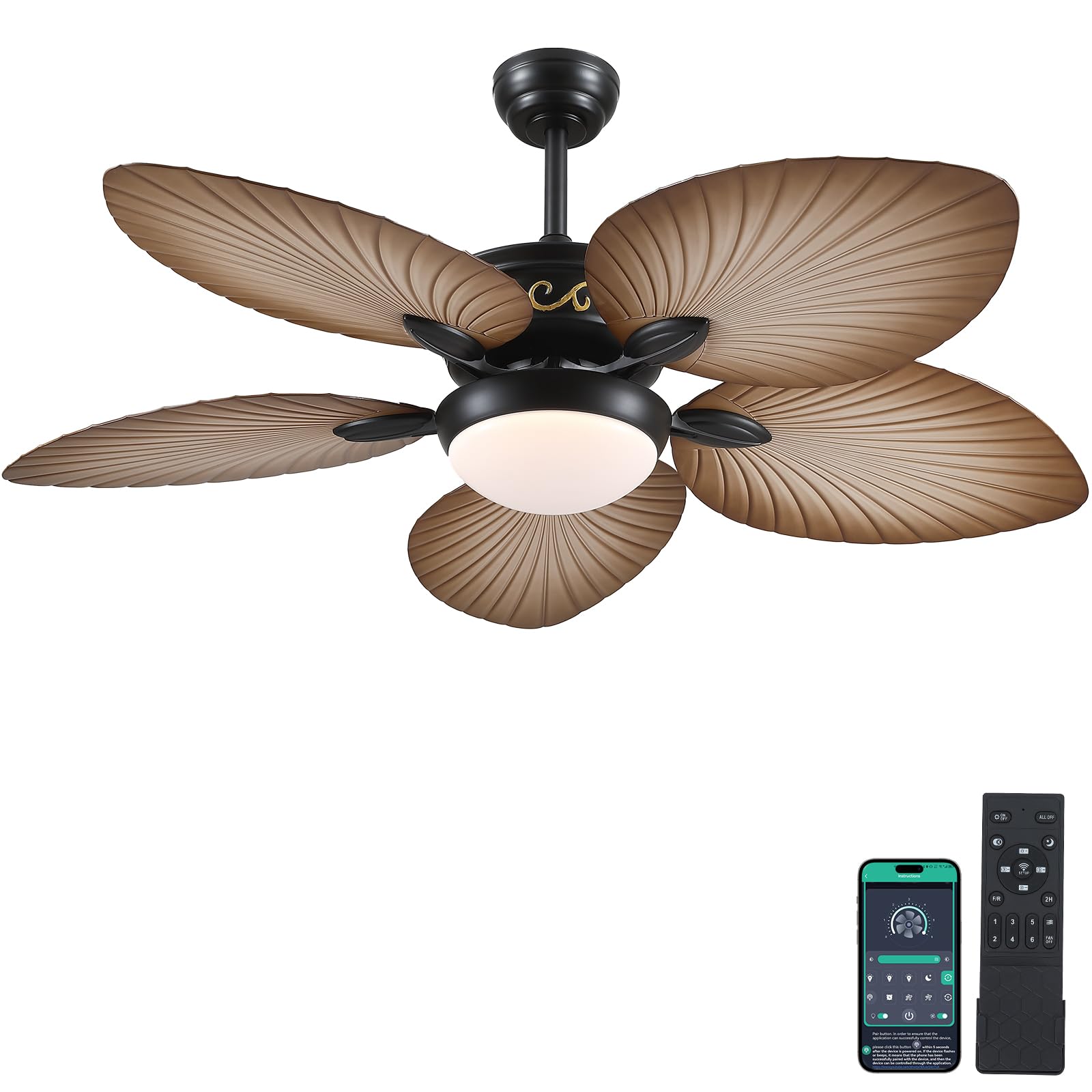 Wiviniya Tropical Ceiling Fans with Lights, 52 Inch
