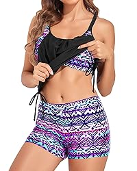 Holipick Black Purple Two Piece Tankini Swimsuits