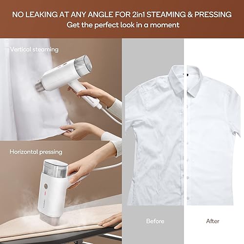Newbealer 1200W Handheld Steamer – 2 Steam Levels, Dry Ironing, Foldable, 180ml Tank, 1.5lbs Light (120V)