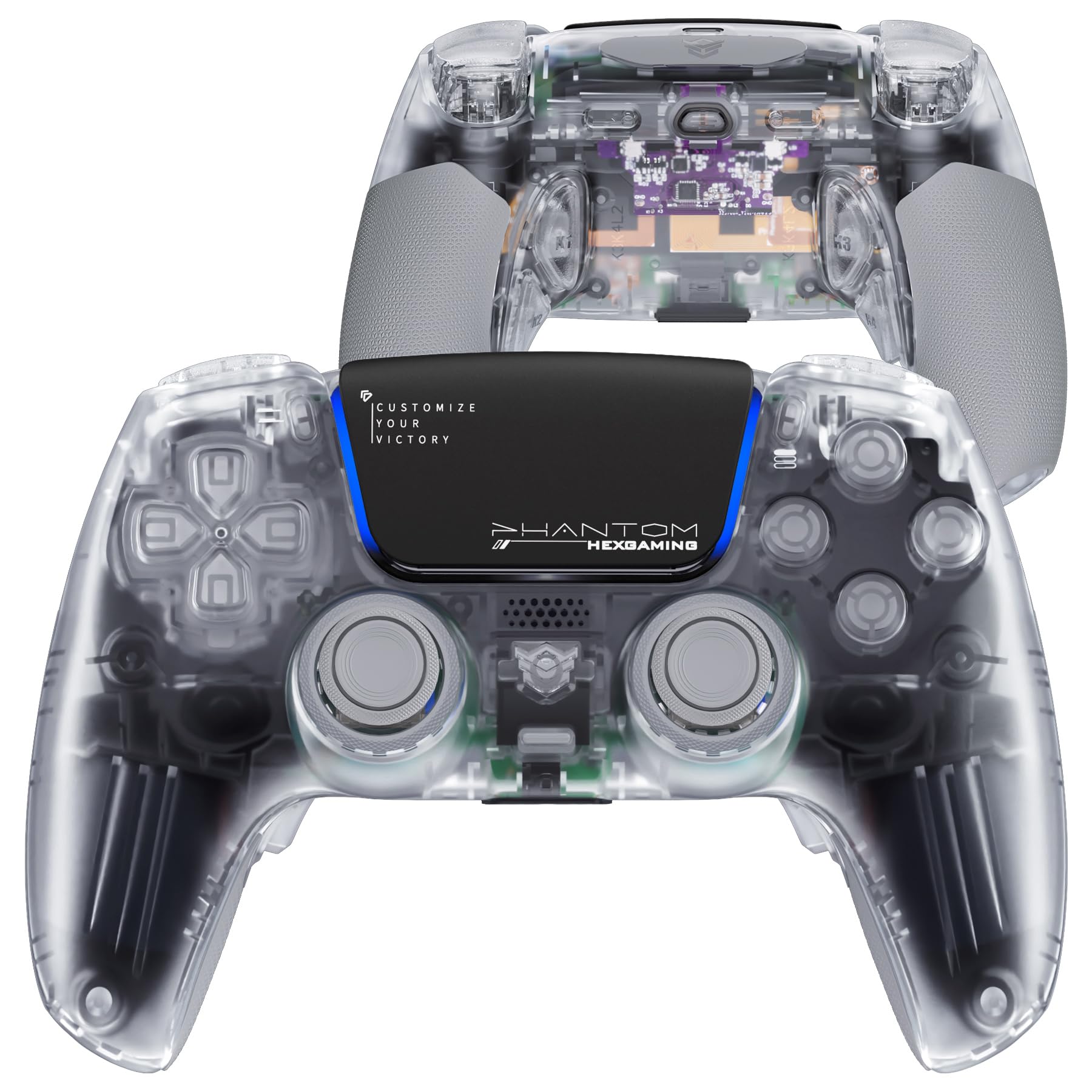 HEXGAMING PHANTOM Pro Gaming Controller with 4 Remappable Buttons, 6 Remapping Profiles, 8 Interchangeable Analog Stick, and Adjustable Triggers Compatible with ps5, PC, Mobile - Explorer Edition