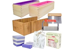 HEPGODIN Soap Mold Making Kit with Wooden Cutter Soap Molds Silicone 46oz Purple | Melt and Pour or Cold Process, 50pc Soap Packaging Paper Bags and Slicer | Gift for Wife Women Housewife Soaper